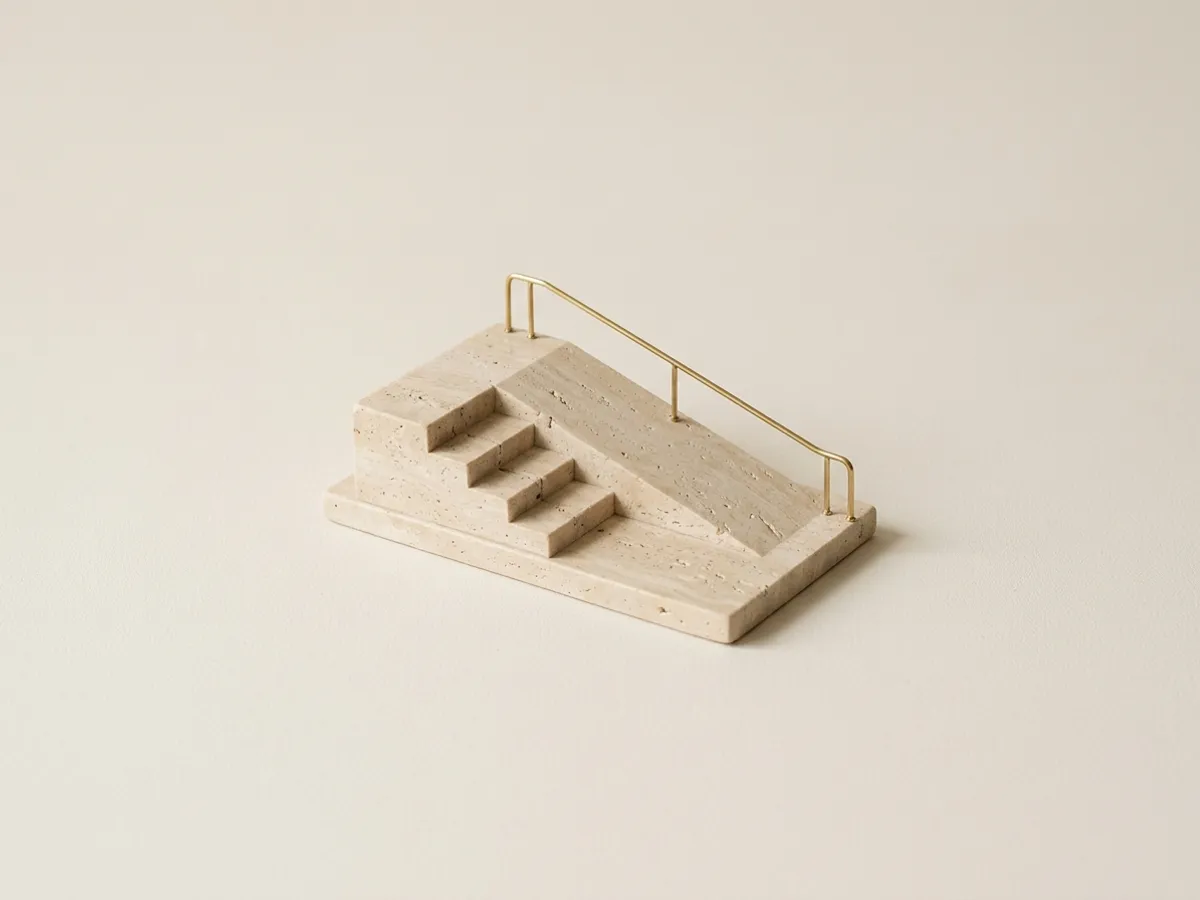 Maqueta de travertino: escalera y rampa con pasamanos de latón